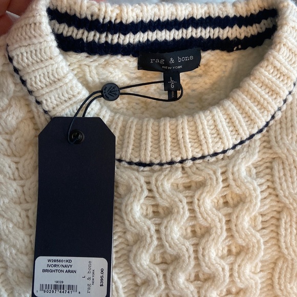 NWT ivory/navy RAG & BONE Brighton Aran sweater - Picture 3 of 10